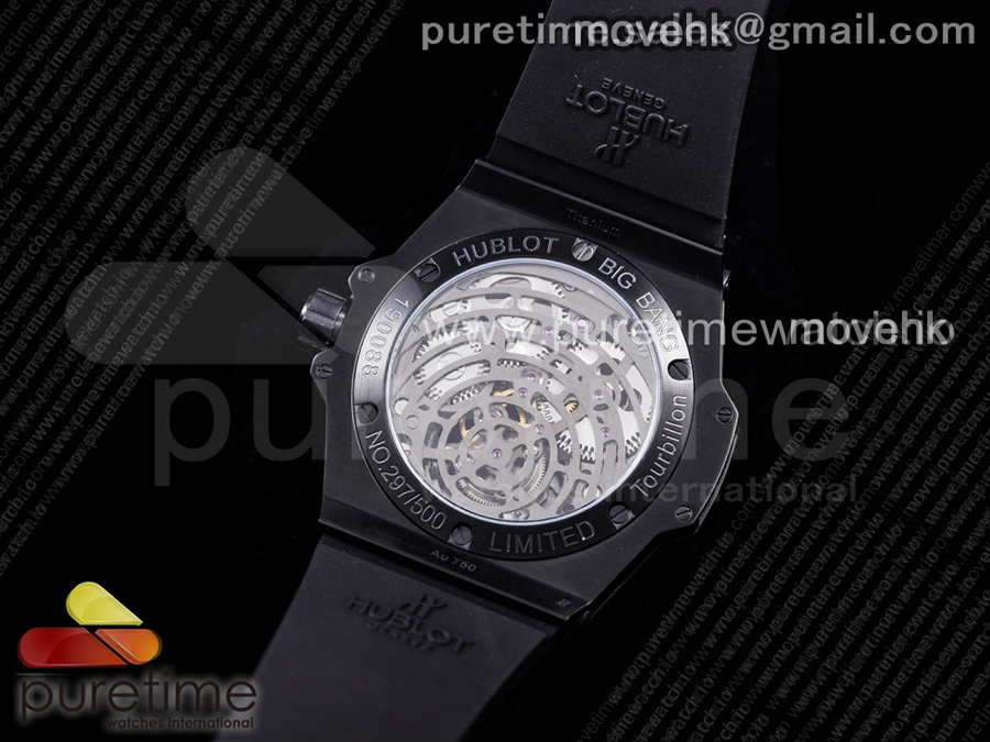 휴블럿 빅뱅 투어빌론 킹 45mm PVD 블랙 스켈레톤 다이얼 | Big Bang Tourbillon King 45mm PVD MJF Best Edition Skeleton Dial on Black Rubber Strap