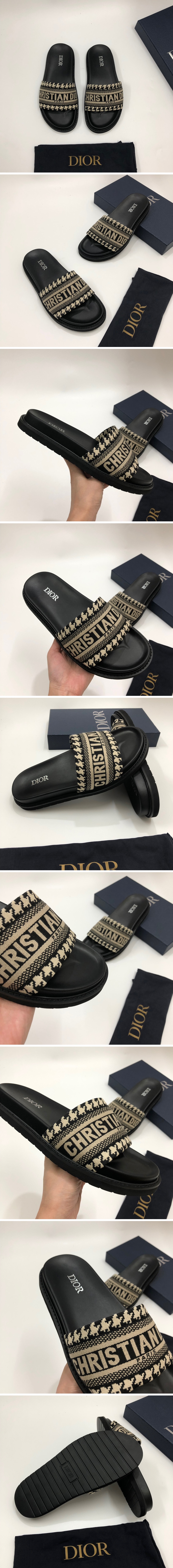 [Christian Dior] 크리스챤 디올 드웨이 엠브로이더드 코튼 플랫 뮬 슬리퍼 SE449, PMD, 홍콩명품슈즈,남자,22신상,디올신발,무브타임