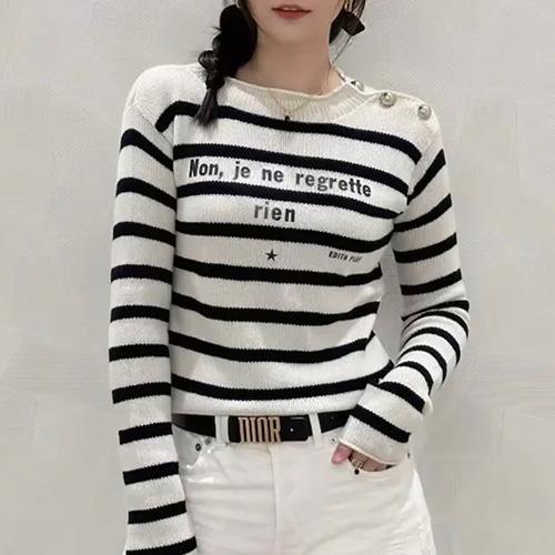 [홍콩명품,Christian Dior] 디올 23SS 로고 여성 스트라이프 니트 스웨터 (화이트), BM10324, KB, 홍콩명품가방,명품쇼핑몰,크로스백,핸드백,구매대행,무브타임