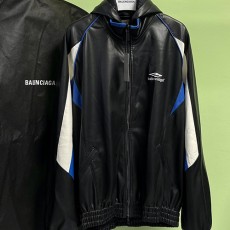 [홍콩명품.BALENCIAGA] 발렌시아가 23SS 스포티 로고 자수 후드 가죽 봄버 자켓 (블랙), BM11015, JL, 홍콩명품의류,구매대행,온라인명품