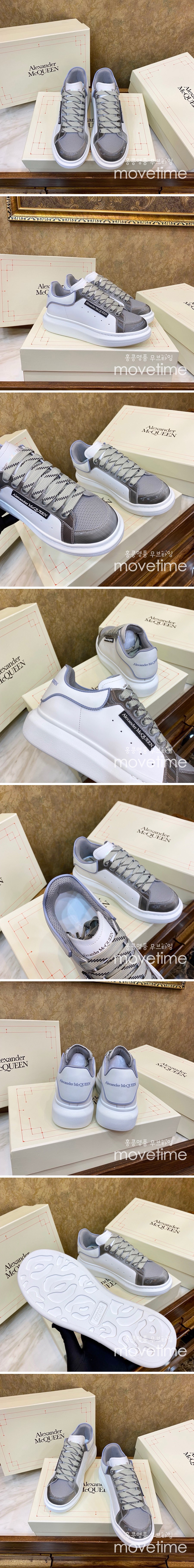 [홍콩명품.McQueen] 알렉산더맥퀸 23SS 로고 레더 스니커즈 운동화 (화이트-그레이), SE3465, S1, 명품스니커즈,운동화,구두,로퍼,하이탑,신발