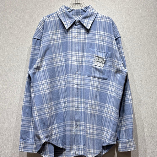 [홍콩명품,MIU MIU] 미우미우 25SS 로고 자수 체크패턴 울 남방 셔츠 (2컬러), BM19635, KB, 홍콩명품의류,구매대행,온라인명품