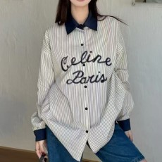 [홍콩명품.CELINE] 셀린느 25SS 로고 여성 스트라이프 남방 셔츠 (화이트), BM19720, TBG, 홍콩명품의류,구매대행,온라인명품