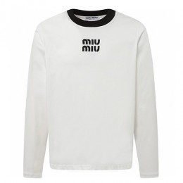 [홍콩명품,MIU MIU] 미우미우 25SS 로고 긴팔 티셔츠 (화이트), BM19987, S1F, 홍콩명품의류,구매대행,온라인명품