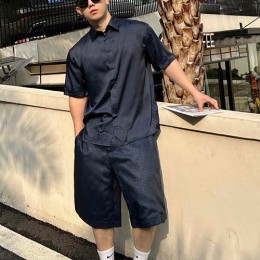 [홍콩명품,FENDI] 펜디 25SS 로고 FF패턴 반팔 남방 셔츠 + 쇼츠 반바지 상하의 세트 (네이비), BM20040, JL, 홍콩명품의류,구매대행,온라인명품