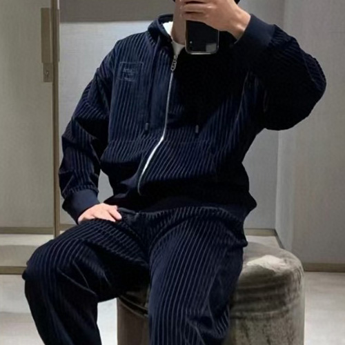 [홍콩명품,FENDI] 펜디 25SS 로고 자수 코드류이 골덴 후드 집업 자켓 + 조거 팬츠 바지 상하의 세트 (네이비), BM20047, JL, 홍콩명품의류,구매대행,온라인명품