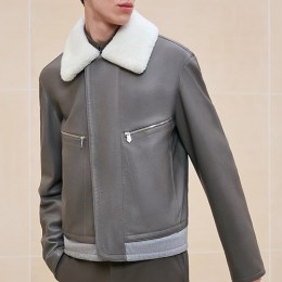 [홍콩명품.Hermes] 에르메스 25SS 로고 시어링 레더 가죽 자켓 (그레이), BM20074, TOM, 홍콩명품의류,구매대행,온라인명품