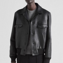 [홍콩명품,PRADA] 프라다 25SS 로고 레더 가죽 카라 봄버 자켓 (블랙), BM20075, TOM, 홍콩명품의류,구매대행,온라인명품