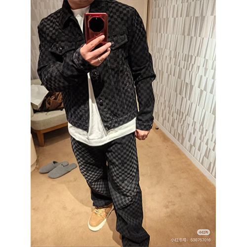 [홍콩명품.LOUIS VUITTON] 루이비통 25SS 로고 다미에 데님 자켓 + 데님 팬츠 바지 상하의 세트 (블랙), BM20138, KB, 홍콩명품의류,구매대행,온라인명품