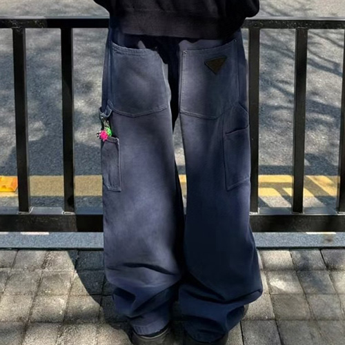 [홍콩명품,PRADA] 프라다 25SS 삼각로고 오버핏 데님 팬츠 진 청바지 (블루), BM20251, KB, 홍콩명품의류,구매대행,온라인명품