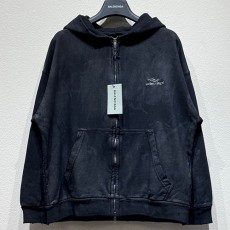[홍콩명품.BALENCIAGA] 발렌시아가 25SS 로고 자수 워싱 후드 집업 자켓 (블랙), BM20270, KB, 홍콩명품의류,구매대행,온라인명품