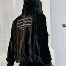 [홍콩명품.BALENCIAGA] 발렌시아가 25SS 로고 스터드 장식 벨벳 후드 집업 자켓 (블랙), BM20328, JL, 홍콩명품의류,구매대행,온라인명품