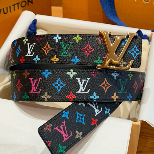 [홍콩명품.LOUIS VUITTON] 루이비통 25SS 로고 모노그램 Multicolor 레더 가죽 벨트 (블랙-금장), 3.0cm, BT1439, JX, 명품레플리카,인터넷쇼핑몰,남자명품,해외직구