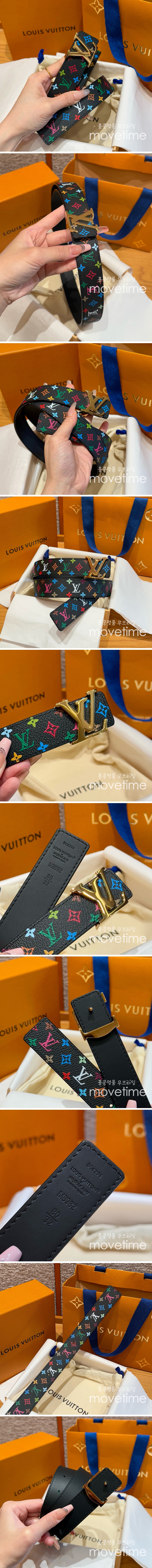 [홍콩명품.LOUIS VUITTON] 루이비통 25SS 로고 모노그램 Multicolor 레더 가죽 벨트 (블랙-금장), 3.0cm, BT1439, JX, 명품레플리카,인터넷쇼핑몰,남자명품,해외직구