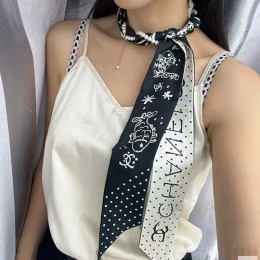 [홍콩명품.CHANEL] 샤넬 25SS 로고 Twilly 6-120 실크 스카프 머플러 (블랙-화이트), ET2914, JX, 홍콩명품의류,구매대행,온라인명품
