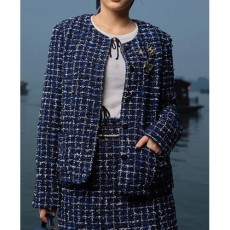 [홍콩명품.CHANEL] 샤넬 25SS 로고 여성 라운드넥 트위드 자켓 (블루), BM20581, PG, 홍콩명품의류,구매대행,온라인명품