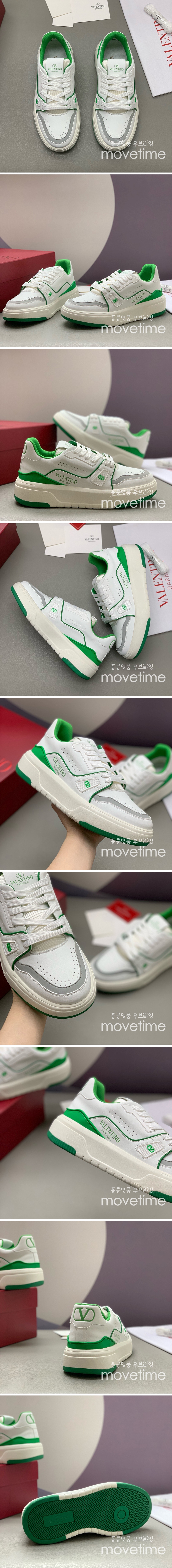 [홍콩명품.Valentino] 발렌티노 25SS 로고 남여 레더 가죽 스니커즈 운동화 (화이트-그린), SE4802, PMD, 명품스니커즈,운동화,구두,로퍼,하이탑,신발