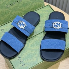 [홍콩명품.Gucci] 구찌 25SS 로고 LIDO 레더 가죽 샌들 슬리퍼 (블루), SE4858, S2, 명품스니커즈,운동화,구두,로퍼,하이탑,신발