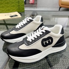 [홍콩명품.Gucci] 구찌 25SS 로고 레더 가죽 스니커즈 운동화 (블랙-화이트), SE4861, S2, 명품스니커즈,운동화,구두,로퍼,하이탑,신발