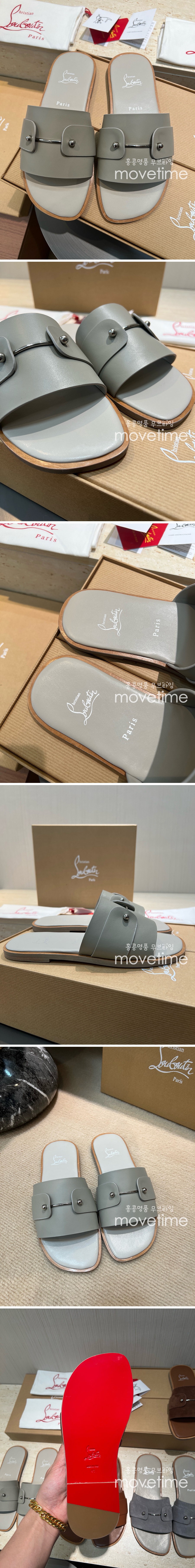 [홍콩명품.Christian Louboutin] 크리스챤루부탱 25SS 로고 레더 가죽 샌들 슬리퍼 (그레이), SE4896, S2, 명품스니커즈,운동화,구두,로퍼,하이탑,신발