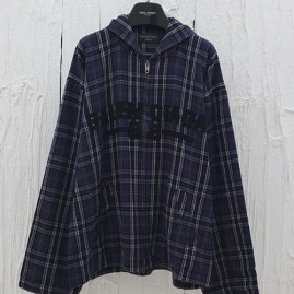 [홍콩명품.BALENCIAGA] 발렌시아가 25SS 로고 체크패턴 후드 집업 셔츠 자켓 (블루), BM20746, KB, 홍콩명품의류,구매대행,온라인명품
