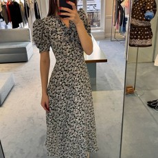 [홍콩명품,MIU MIU] 미우미우 25SS 로고 여성 플라워 패턴 반팔 롱 원피스, BM20778, TBG, 홍콩명품의류,구매대행,온라인명품