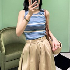 [홍콩명품,PRADA] 프라다 25SS 로고 여성 스트라이프 니트 런닝 탑 티셔츠 (블루), BM20788, TBG, 홍콩명품의류,구매대행,온라인명품