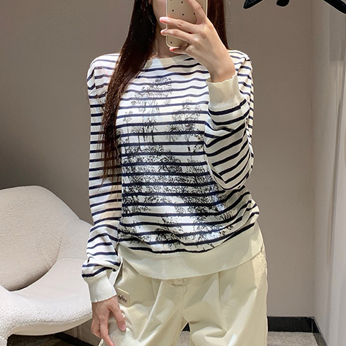 [홍콩명품,Christian Dior] 디올 25SS 로고 여성 스트라이프 니트 스웨터 (화이트), BM20789, TBG, 홍콩명품의류,구매대행,온라인명품