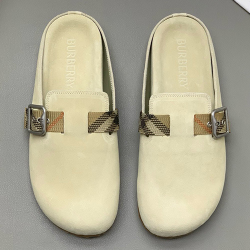[홍콩명품.Burberry] 버버리 25SS 로고 레더 가죽 바겐스탁 슬리퍼 (베이지), SE4940, PMD, 명품스니커즈,운동화,구두,로퍼,하이탑,신발