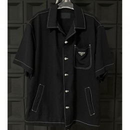 [명품레플리카,PRADA] 프라다 25SS 삼각로고 데님 반팔 남방 셔츠 (블랙), BM20853, X2, 홍콩명품의류,구매대행,온라인명품