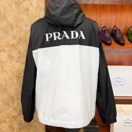 [홍콩명품,PRADA] 프라다 25SS 삼각로고 후드 바람막이 자켓 (화이트-블랙), BM20858, S1F, 홍콩명품의류,구매대행,온라인명품