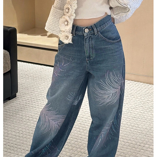 [홍콩명품.CHANEL] 샤넬 25SS 로고 여성 오버핏 스터드 장식 데님 팬츠 진 청바지, BM20878, 13C, 홍콩명품의류,구매대행,온라인명품
