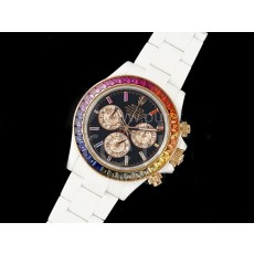 [홍콩명품시계.ROLEX] 로렉스 롤렉스 데이토나 화이트 세라믹 케이스 레인바우 다이아몬드 베젤 블랙 다이얼