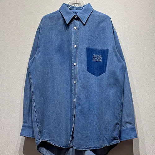 [홍콩명품,MIU MIU] 미우미우 25SS 로고 여성 데님 남방 셔츠, BM20944, KB, 홍콩명품의류,구매대행,온라인명품
