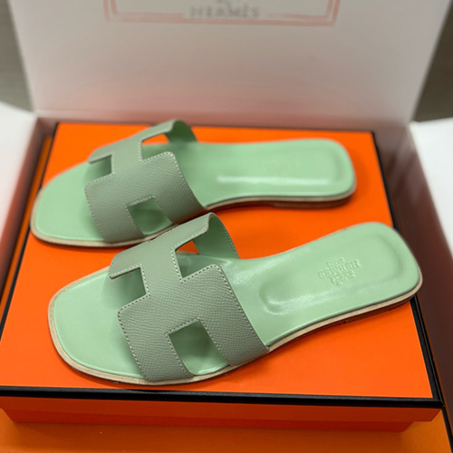 [홍콩명품.Hermes] 에르메스 25SS 로고 여성 레더 가죽 샌들 슬리퍼 (그린), SE4955, H3, 명품스니커즈,운동화,구두,로퍼,하이탑,신발