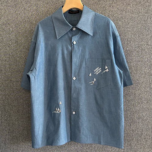 [홍콩명품.LOUIS VUITTON] 루이비통 25SS 로고 그래픽 데님 반팔 남방 셔츠 + 쇼츠 반바지 상하의 세트, BM21018, JU, 홍콩명품의류,구매대행,온라인명품