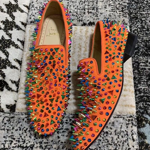 [홍콩명품.Christian Louboutin] 크리스챤루부탱 25SS 로고 레더 가죽 로퍼 구두 (오렌지-컬러플 장식), SE5056, S3, 명품스니커즈,운동화,구두,로퍼,하이탑,신발