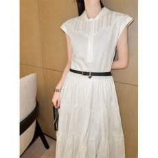 [홍콩명품,PRADA] 프라다 25SS 로고 여성 벨티드 슬리브리스 롱 원피스 (화이트), BM21132, TBG, 홍콩명품의류,구매대행,온라인명품