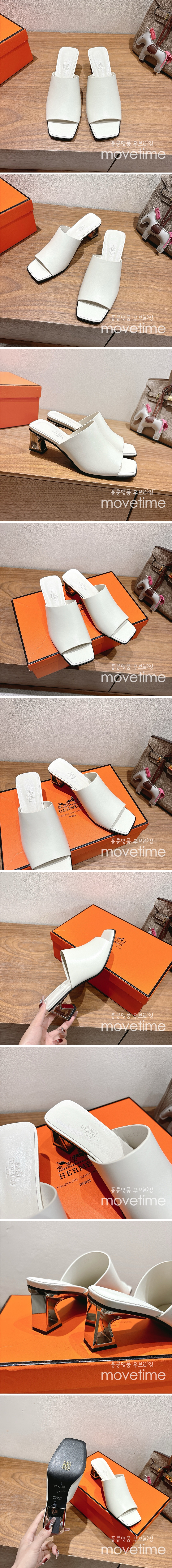 [홍콩명품.Hermes] 에르메스 25SS 로고 여성 ECLAIR 에클레어 굽 샌들 슬리퍼 (화이트), SE5110, GHS, 명품스니커즈,운동화,구두,로퍼,하이탑,신발