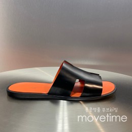 [홍콩명품.Hermes] 에르메스 25SS 로고 이즈미르 레더 가죽 슬리퍼 (블랙-오렌지), SE5193, GHS, 명품스니커즈,운동화,구두,로퍼,하이탑,신발