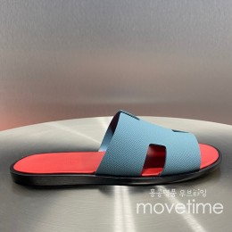 [홍콩명품.Hermes] 에르메스 25SS 로고 이즈미르 레더 가죽 슬리퍼 (스카이블루), SE5206, GHS, 명품스니커즈,운동화,구두,로퍼,하이탑,신발