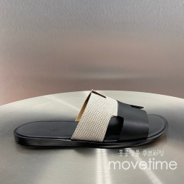 [홍콩명품.Hermes] 에르메스 25SS 로고 이즈미르 레더 가죽 슬리퍼 (블랙-베이지), SE5209, GHS, 명품스니커즈,운동화,구두,로퍼,하이탑,신발
