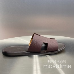 [홍콩명품.Hermes] 에르메스 25SS 로고 이즈미르 레더 가죽 슬리퍼 (브라운), SE5213, GHS, 명품스니커즈,운동화,구두,로퍼,하이탑,신발