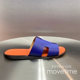[홍콩명품.Hermes] 에르메스 25SS 로고 이즈미르 레더 가죽 슬리퍼 (블루-오렌지), SE5223, GHS, 명품스니커즈,운동화,구두,로퍼,하이탑,신발
