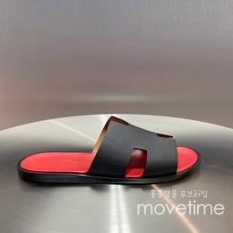 [홍콩명품.Hermes] 에르메스 25SS 로고 이즈미르 레더 가죽 슬리퍼 (블랙-레드), SE5225, GHS, 명품스니커즈,운동화,구두,로퍼,하이탑,신발