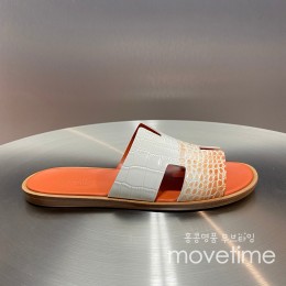 [홍콩명품.Hermes] 에르메스 25SS 로고 이즈미르 레더 가죽 슬리퍼 (화이트-오렌지), SE5227, GHS, 명품스니커즈,운동화,구두,로퍼,하이탑,신발