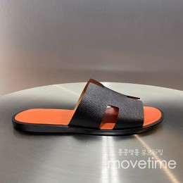 [홍콩명품.Hermes] 에르메스 25SS 로고 이즈미르 레더 가죽 슬리퍼 (블랙-오렌지), SE5231, GHS, 명품스니커즈,운동화,구두,로퍼,하이탑,신발