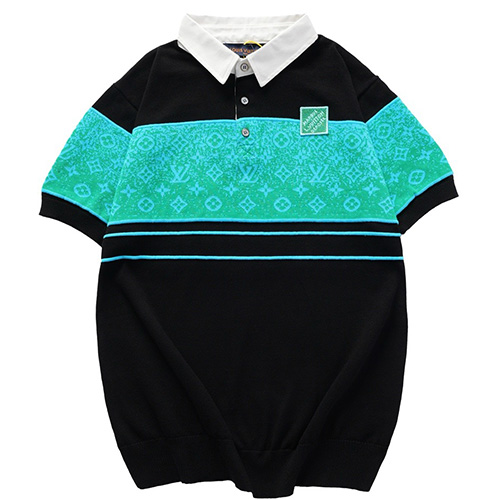 [명품레플리카.LOUIS VUITTON] 루이비통 25SS 로고 모노그램 카라 2톤 반팔 티셔츠 (블랙-그린), BM21169, JU, 홍콩명품의류,구매대행,온라인명품