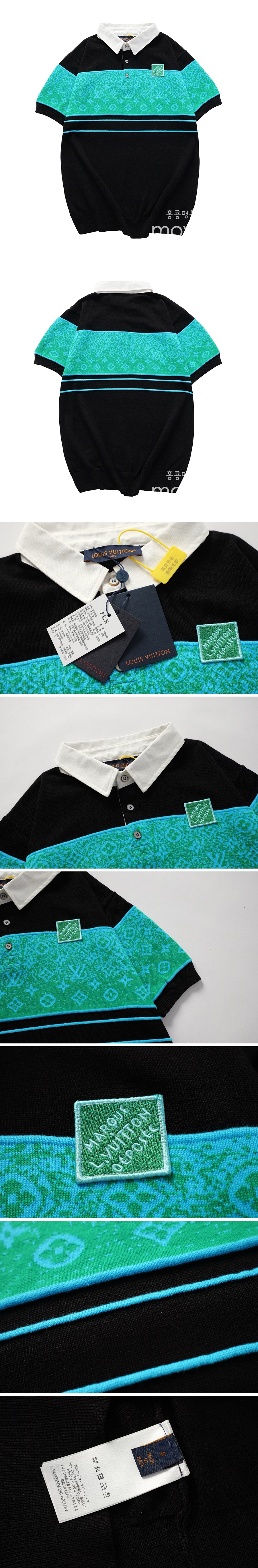 [명품레플리카.LOUIS VUITTON] 루이비통 25SS 로고 모노그램 카라 2톤 반팔 티셔츠 (블랙-그린), BM21169, JU, 홍콩명품의류,구매대행,온라인명품