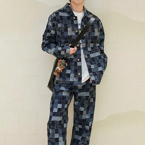 [홍콩명품.LOUIS VUITTON] 루이비통 25SS 로고 다미에 데님 자켓 + 데님 팬츠 진 청바지 상하의 세트, BM21687, JU, 레플리카의류,미러급사이트